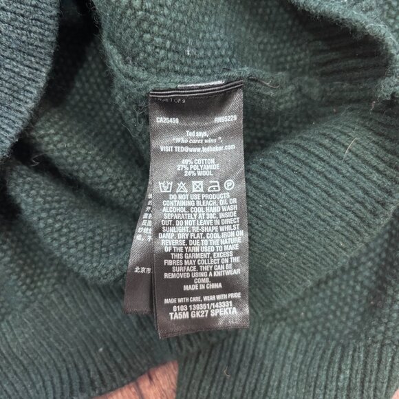 Ted Baker Sweater Mens 3 Green Cable Knit Wool Blend Chunky Cozy Classic - Picture 4 of 8